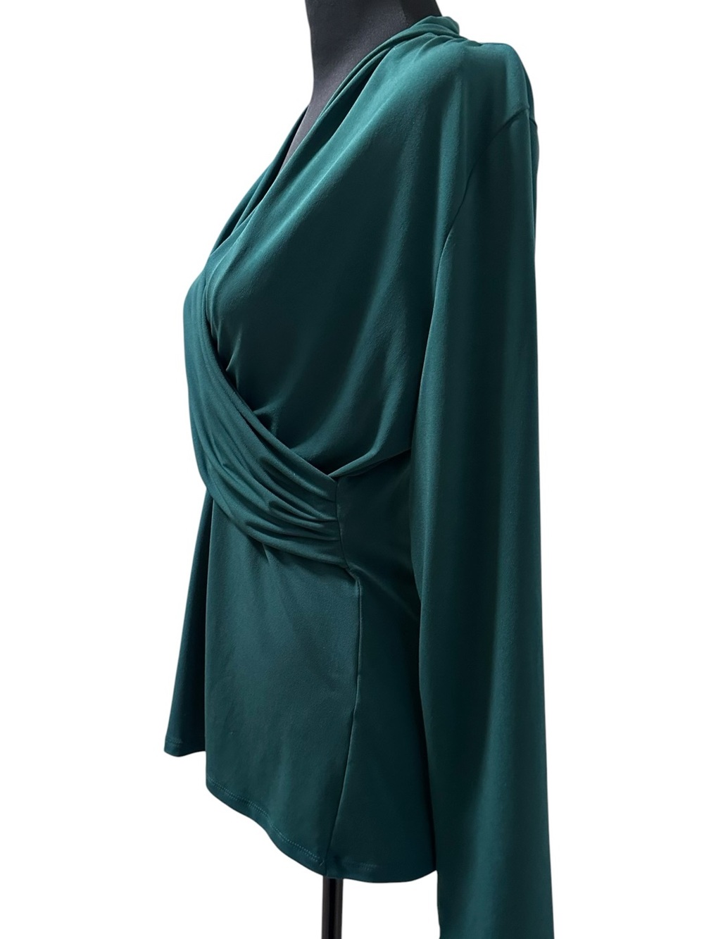 DKNY Green Draped Wrap-Front Long Sleeve Blouse - Picture 8 of 9